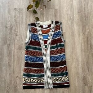 Vintage CollAge 70’s Aztec Boho Print Multicolor Knit Vest Sweater
